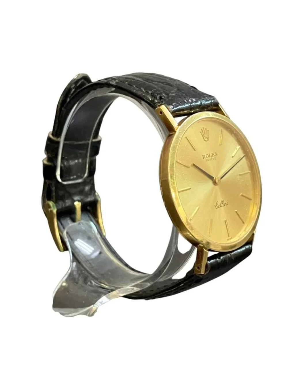 Rolex Cellini Watch 18k Leather Hand Wound Gold Dial